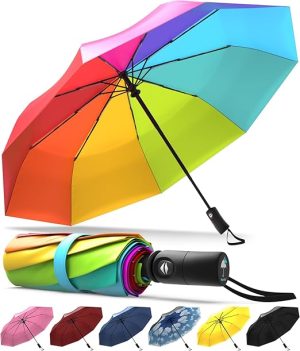 Rain-Mate Compact Travel Umbrella - Pocket Portable Folding Windproof Mini Umbrella - Auto Open and Close Button and 9 Rib Reinforced Canopy