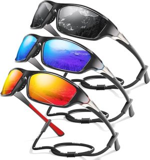 3 Pack Polarized Sports Sunglasses for Men, Mens Sunglasses Wrap Around UV400 Protection for Cycling Fishing Driving